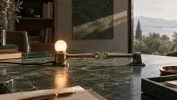 A glowing bulb on a brass mount beside a mechanical linkage that is visibly disconnected